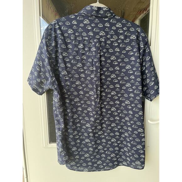Eddie Bauer Shirt Mens XL Button Up Blue Short Sleeve Camp Tent All Over Print - Picture 7 of 8